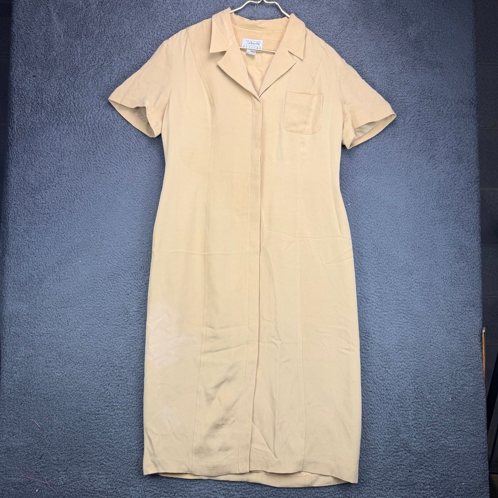 Talbots Petites 100% Silk Short Sleeve Sheath Dress Tan Beige Size 14P